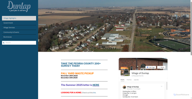 Security scan screenshot of https://www.villageofdunlap-il.gov/