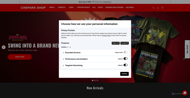 Security scan screenshot of https://cinemark-shop.myshopify.com