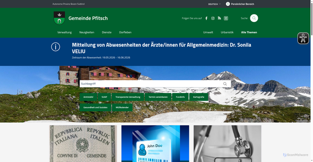 Security scan screenshot of https://www.comune.valdivizze.bz.it