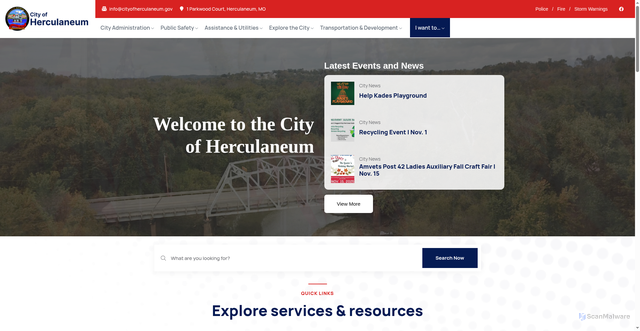 Security scan screenshot of https://cityofherculaneum.gov/