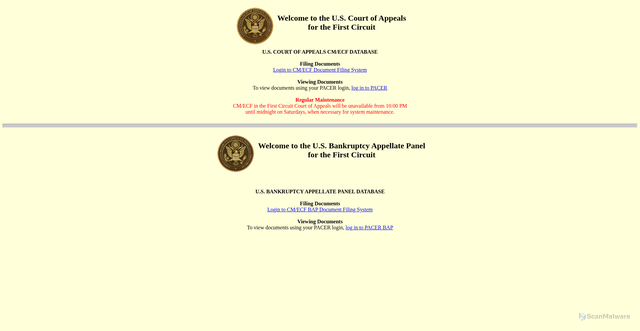 Security scan screenshot of https://ecf.ca1.uscourts.gov