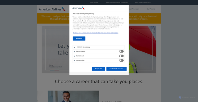 Security scan screenshot of https://jobs.aa.com/