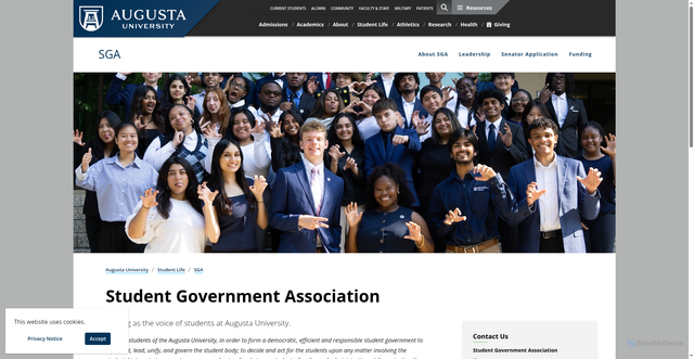 Security scan screenshot of https://www.augusta.edu/student-life/sga/