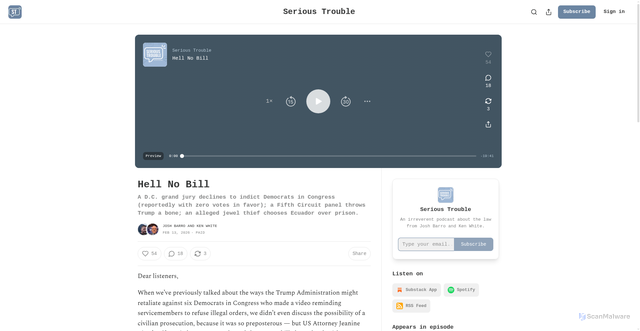 Security scan screenshot of https://www.serioustrouble.show/p/hell-no-bill