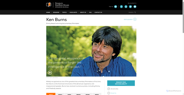 Security scan screenshot of https://www.prhspeakers.com/speaker/ken-burns