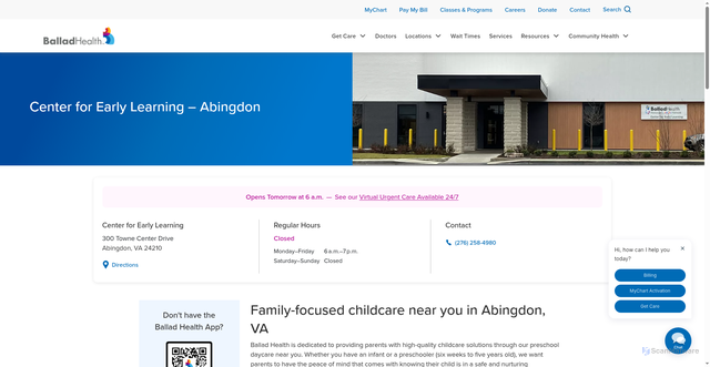 Security scan screenshot of https://www.balladhealth.org/locations/center-early-learning-abingdon