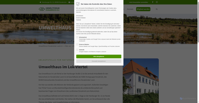 Security scan screenshot of https://umweltforum-osnabrueck.de/naturschutzzentrum.html