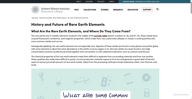 Security scan screenshot of https://www.sciencehistory.org/education/classroom-activities/role-playing-games/case-of-rare-earth-elements/history-future/