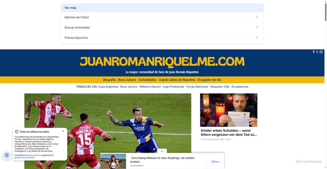 Security scan screenshot of https://www.juanromanriquelme.com/boca-juniors/noticias/el-11-de-boca-vs-union__20173
