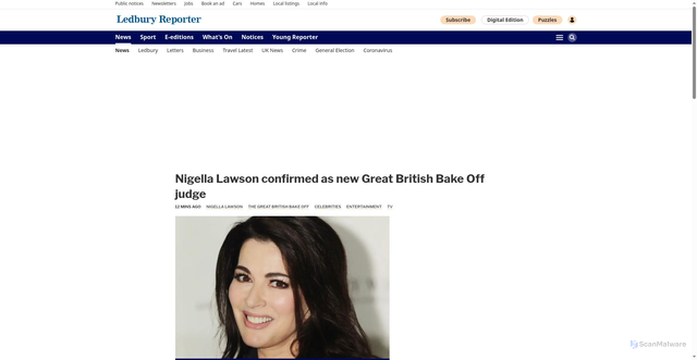 Security scan screenshot of https://www.ledburyreporter.co.uk/news/25797195.nigella-lawson-confirmed-new-great-british-bake-off-judge/