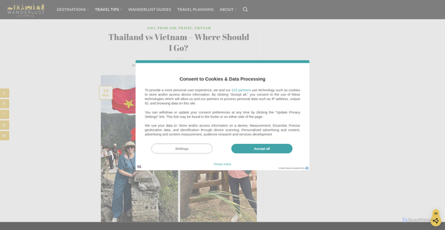 Security scan screenshot of https://wanderlustcrew.com/thailand-vs-vietnam-where-should-i-go/