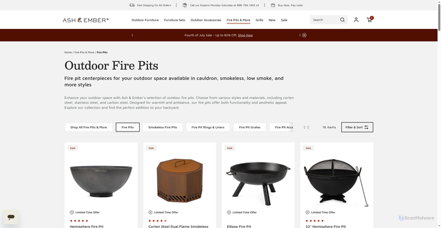 Security scan screenshot of https://ashandemberoutdoors.com/collections/outdoor-fire-pits?srsltid=AfmBOoqjhIzNwkxN70rQ0WyqSo02C_FUGTp2XfP3jQm5q70K4QVvWELP