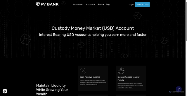 Security scan screenshot of https://fvbank.us/custody-money-market-usd-account