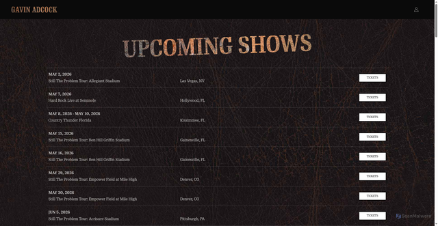 Security scan screenshot of https://store.gavinadcockmusic.com/pages/tour