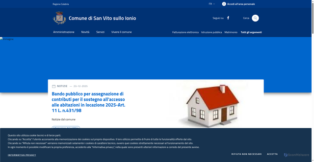 Security scan screenshot of https://www.comune.sanvitosulloionio.cz.it/