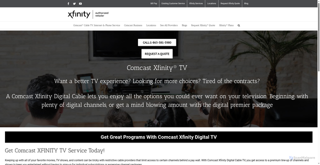 Security scan screenshot of https://connectnw.net/comcast-washington/comcast-xfinity-tv/