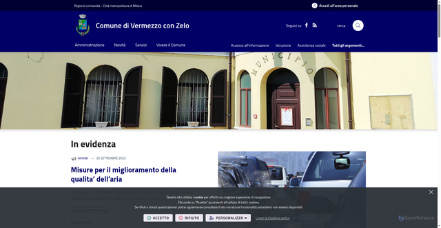 Security scan screenshot of https://www.comune.vermezzoconzelo.mi.it/it-it/home