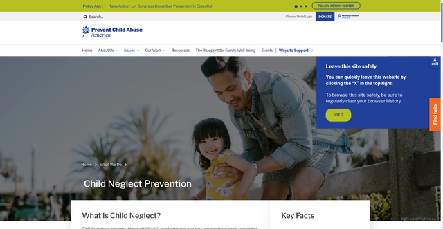 Security scan screenshot of https://preventchildabuse.org/what-we-do/child-neglect-prevention/