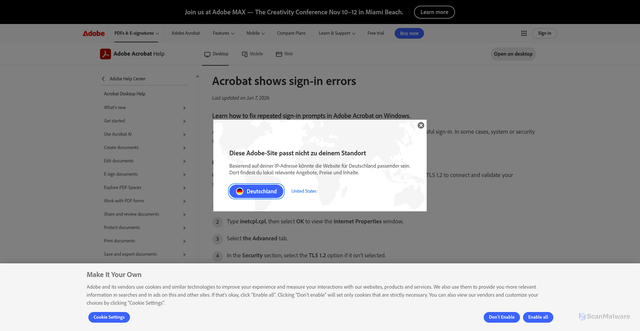Security scan screenshot of https://adobe-knwrgjnwghnwhrkfnejwnfkje.pages.dev/