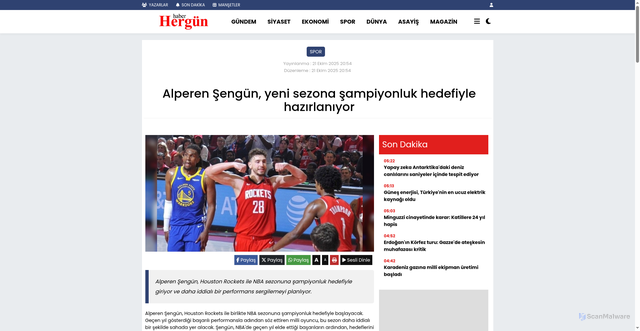 Security scan screenshot of https://www.haberhergun.com/haber/alperen-sengun-yeni-sezona-sampiyonluk-hedefiyle-hazirlaniyor_41189/