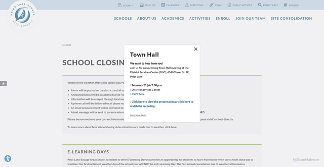 Security scan screenshot of https://www.plsas.org/families/school-closing-information