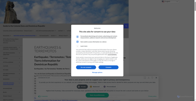 Security scan screenshot of https://www.colonialzone-dr.com/earthquake/