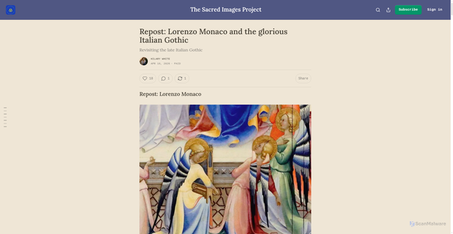 Security scan screenshot of https://hilarywhite.substack.com/p/repost-lorenzo-monaco-and-the-glorious