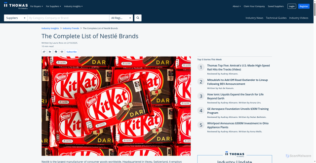 Security scan screenshot of https://www.thomasnet.com/insights/nestle-brands/
