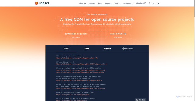 Security scan screenshot of https://cdn.jsdelivr.net/
