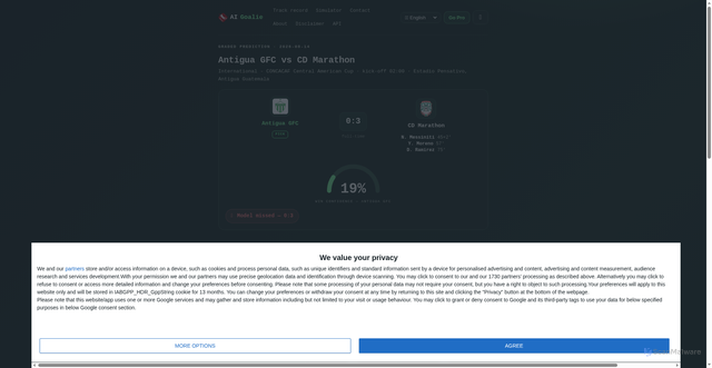 Security scan screenshot of https://ai-goalie.com/match/2026-08-14-antigua-gfc-vs-cd-marathon
