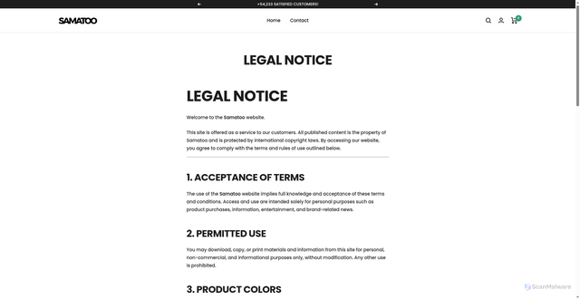 Security scan screenshot of https://samatooshop.shop/policies/legal-notice