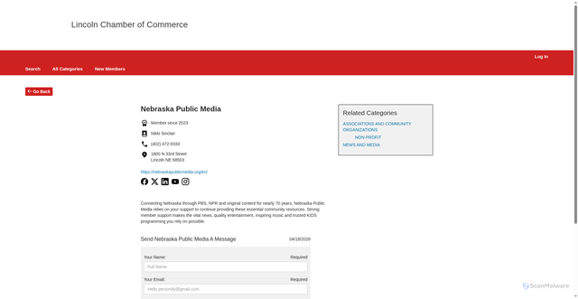 Security scan screenshot of https://lcoc.weblinkconnect.com/ASSOCIATIONS-AND-COMMUNITY-ORGANIZATIONS/Nebraska-Public-Media-3216