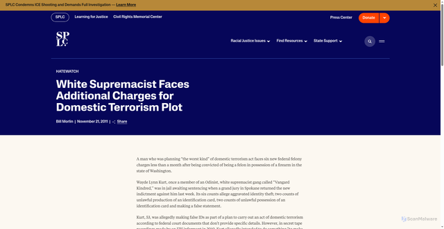 Security scan screenshot of https://www.splcenter.org/resources/hatewatch/white-supremacist-faces-additional-charges-domestic-terrorism-plot/