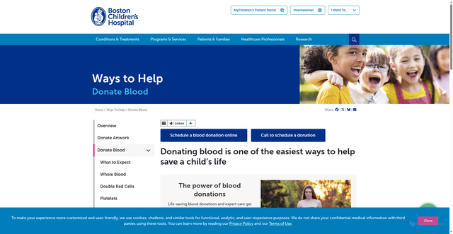 Security scan screenshot of https://www.childrenshospital.org/ways-help/donate-blood