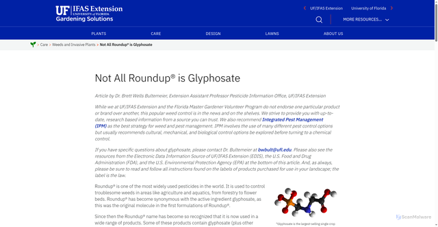Security scan screenshot of https://gardeningsolutions.ifas.ufl.edu/care/weeds-and-invasive-plants/not-all-roundup-is-glyphosate/