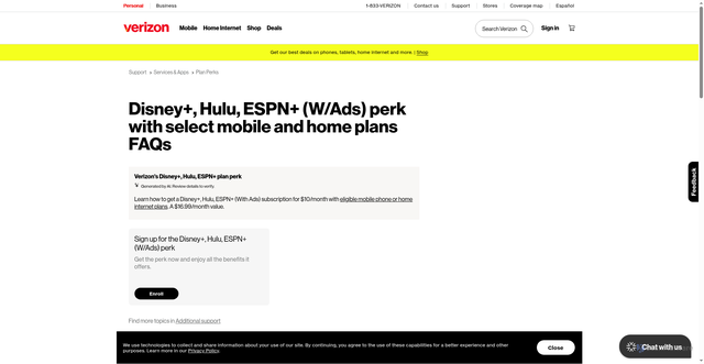 Security scan screenshot of https://www.verizon.com/support/disney-bundle-perk-faqs/