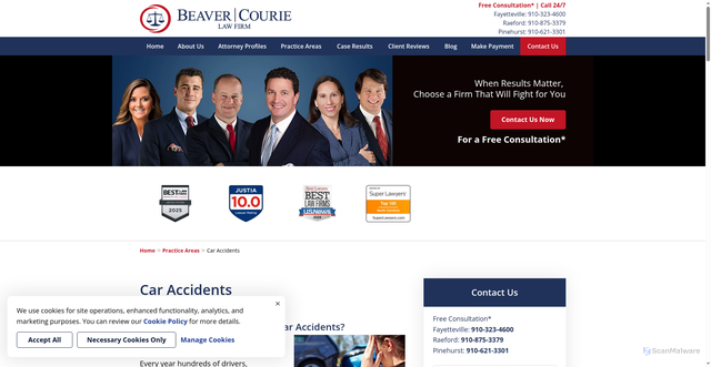 Security scan screenshot of https://www.beavercourie.com/practice-areas/car-accidents/