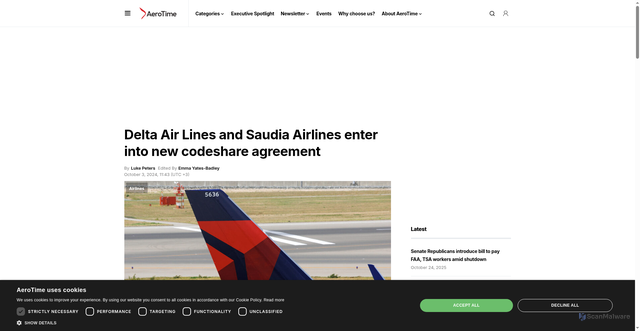 Security scan screenshot of https://www.aerotime.aero/articles/delta-saudia-new-codeshare-agreement