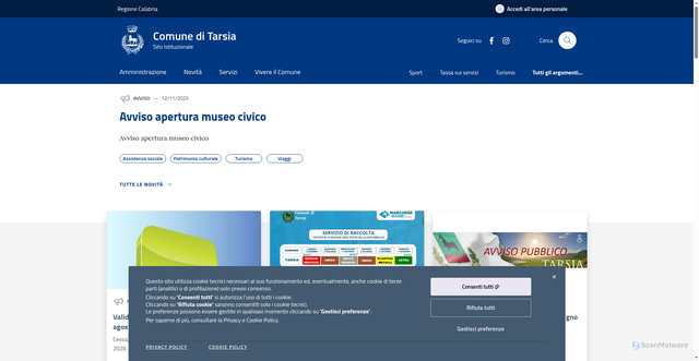 Security scan screenshot of https://www.comune.tarsia.cs.it/