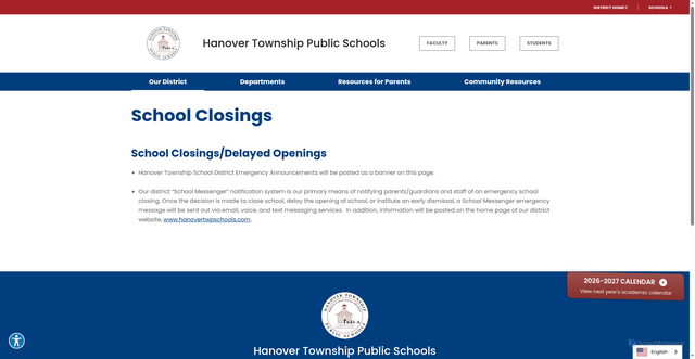 Security scan screenshot of https://www.hanovertwpschools.com/our-district/school-closings