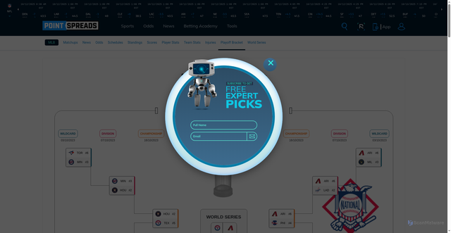 Security scan screenshot of https://www.pointspreads.com/mlb/mlb-playoff-bracket/