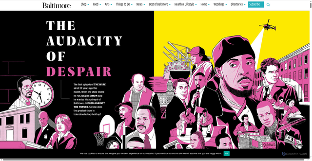 Security scan screenshot of https://www.baltimoremagazine.com/section/artsentertainment/the-wire-twenty-years-later/