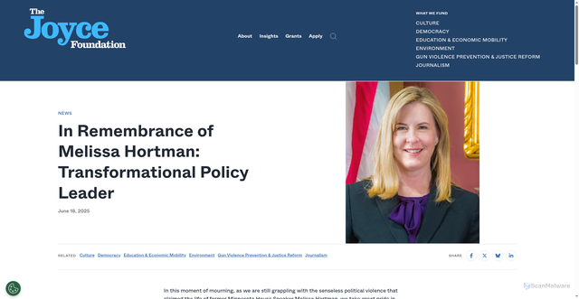 Security scan screenshot of https://www.joycefdn.org/news/in-remembrance-of-rep-melissa-hortman