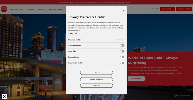 Security scan screenshot of https://www.worldofcoca-cola.com/
