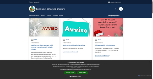 Security scan screenshot of https://www.comune.venegonoinferiore.va.it/it