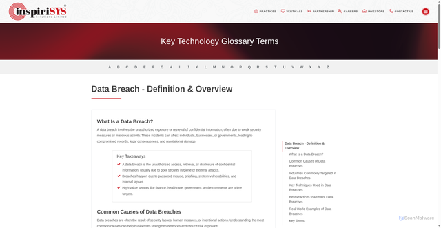 Security scan screenshot of https://www.inspirisys.com/glossary/data-breach