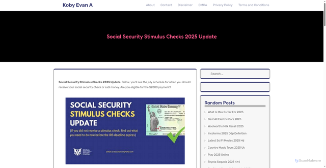 Security scan screenshot of https://kobyevana.pages.dev/oglnq-social-security-stimulus-checks-2025-update-tklsz/