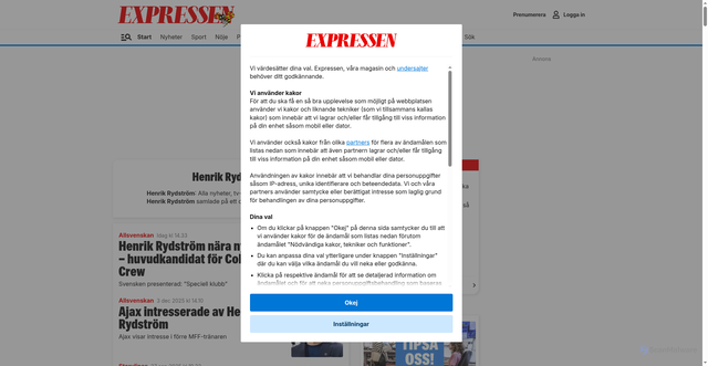 Security scan screenshot of https://www.expressen.se/tagg/person/henrik-rydstrom/
