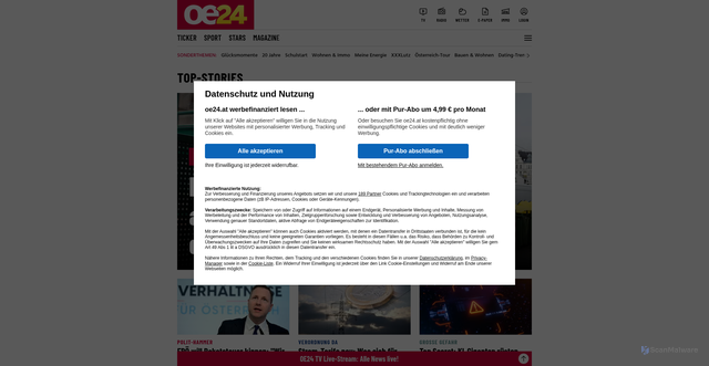Security scan screenshot of https://www.oe24.at