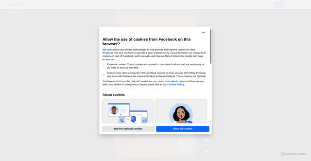 Security scan screenshot of https://www.facebook.com/share/r/1FnXj4iRey/